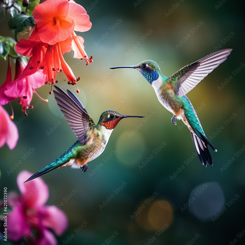 A couple humming bird and flower A couple humming bird and flower
