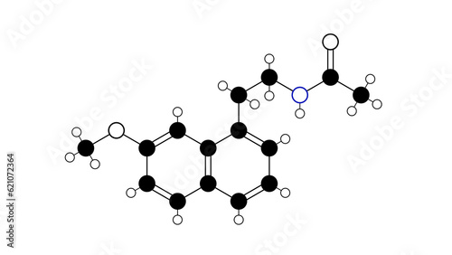 agomelatine molecule, structural chemical formula, ball-and-stick model, isolated image atypical antidepressant photo