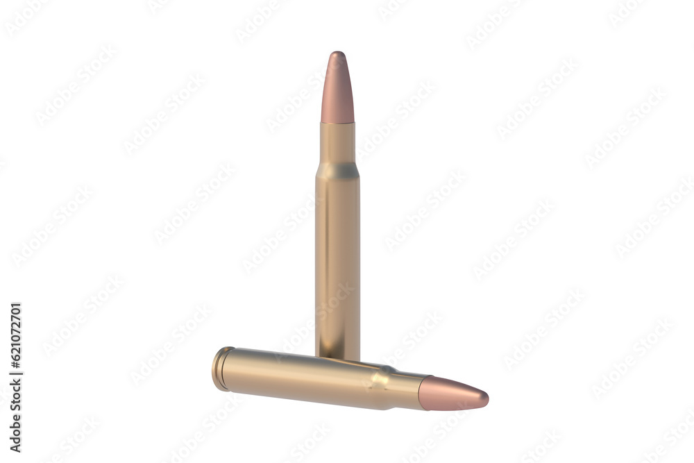 Bullets for assault rifle isolated on white background. 3d render Bullets for assault rifle isolated on white background. 3d render