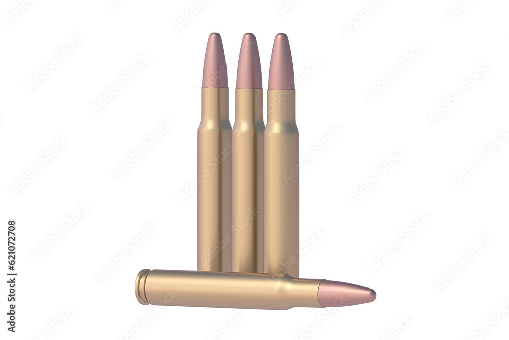 Bullets for assault rifle isolated on white background. 3d render Bullets for assault rifle isolated on white background. 3d render