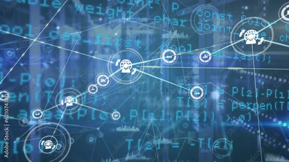 Animation of network of connections over data processing Animation of network of connections over data processing
