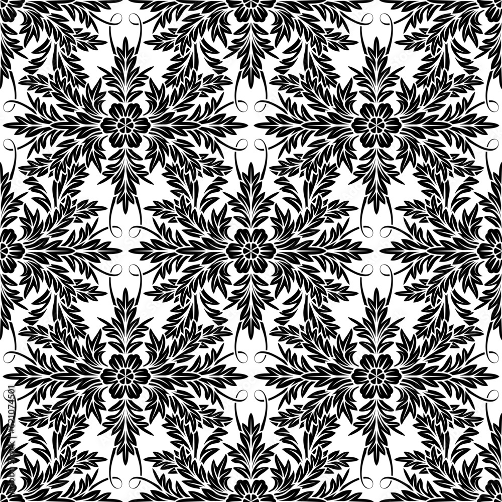 Fototapeta premium Baroque black and white seamless pattern with flowers