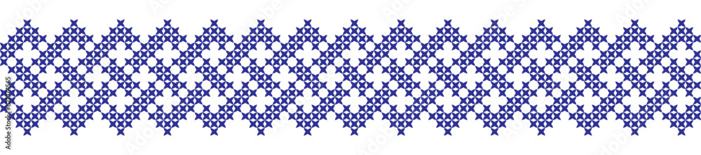 Embroidered cross-stitch geometric weaving seamless border pattern