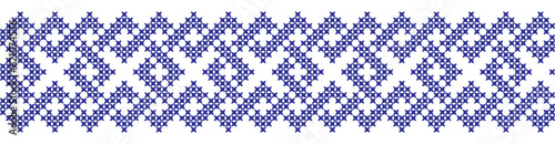 Embroidered cross-stitch geometric weaving seamless border pattern