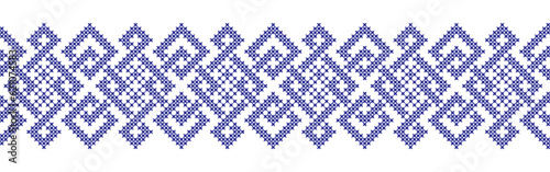 Embroidered cross-stitch geometric weaving seamless border pattern
