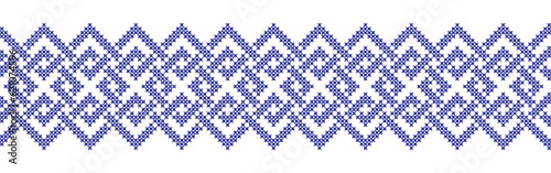 Embroidered cross-stitch geometric weaving seamless border pattern