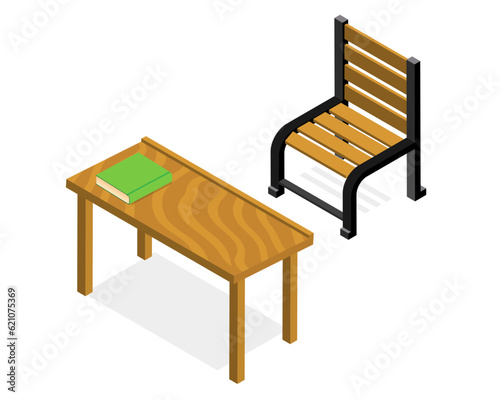 Isometric Classroom Desk and Chair