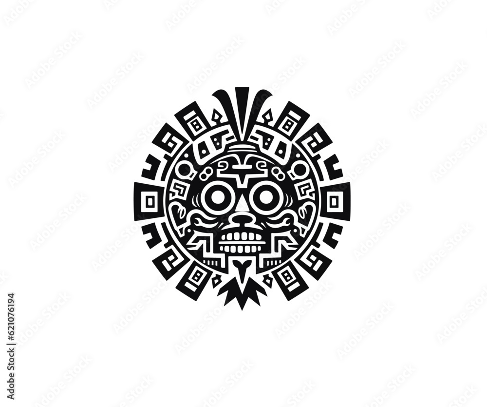 Vector illustration of the symbolic form of the Aztec cosmology in black and white Vector illustration of the symbolic form of the Aztec cosmology in black and white