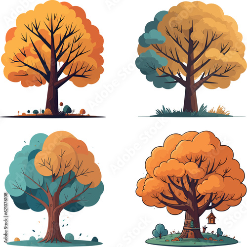 Great fantasy magic tree vector art set
