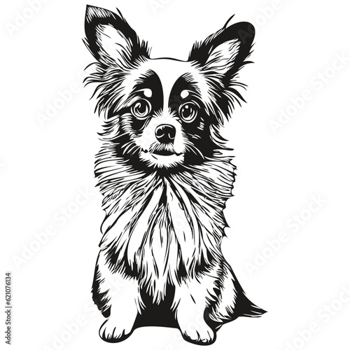 Papillon dog dog vector face drawing portrait, sketch vintage style transparent background realistic breed pet