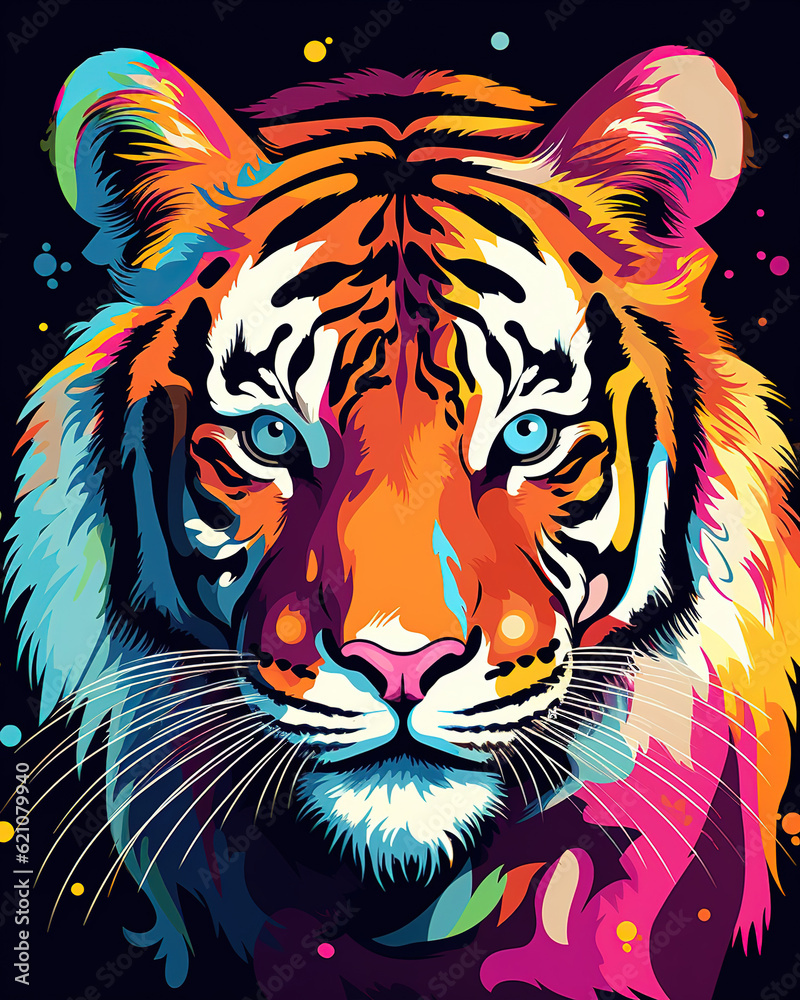 illustration of a colorful pop art tiger, generative ai illustration of a colorful pop art tiger, generative ai