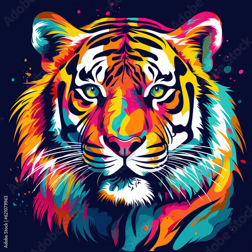 illustration of a colorful pop art tiger  generative ai 
