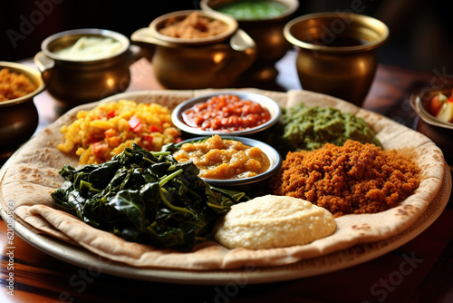 Traditional ethiopian cuisine, generative ai  photo