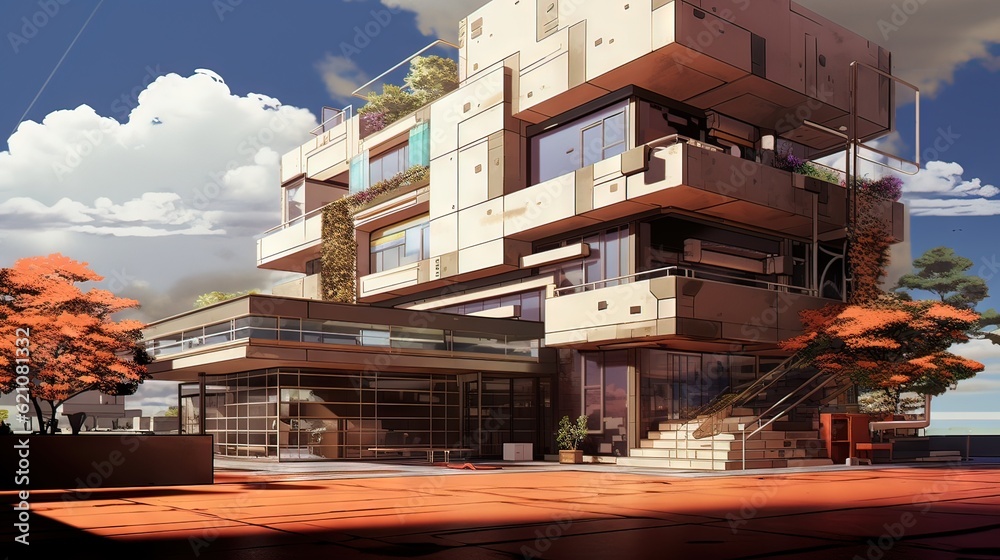Modern building. AI generated art illustration. Modern building. AI generated art illustration.