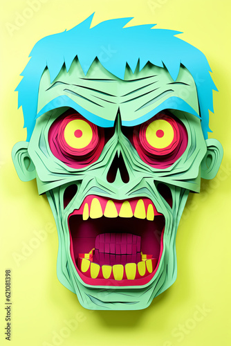 Creative halloween zombie portrait. Paper cut out illustration style © ink drop