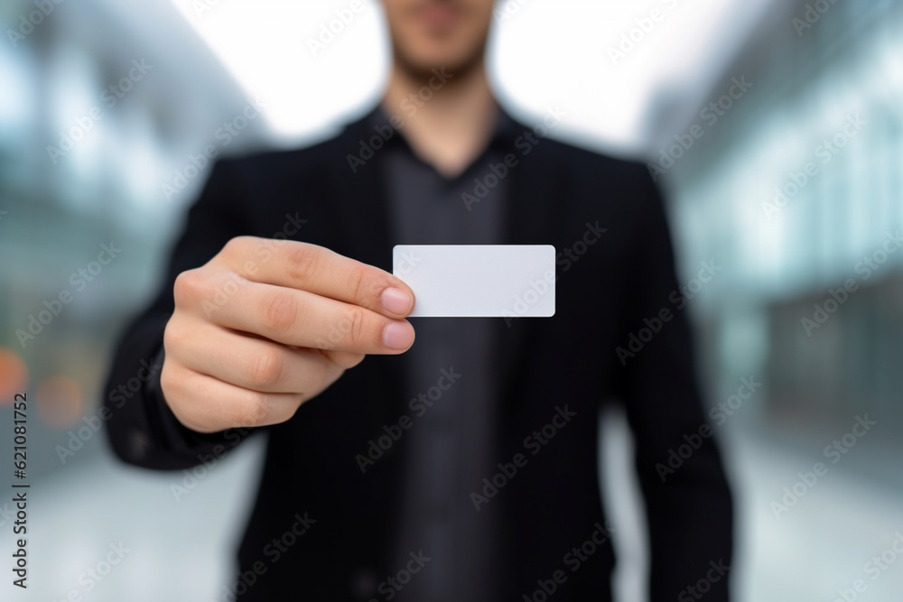 A person holding a business card in their hand A person holding a business card in their hand