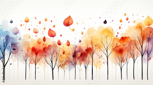 beautiful watercolor autumn tree  Autumn leaves in watercolor style on white background