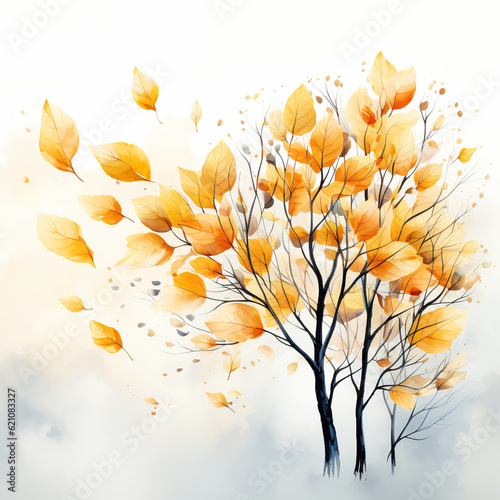 beautiful watercolor autumn tree, Autumn leaves in watercolor style on white background