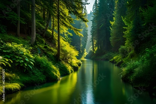 river in the woods generated by AI technology 