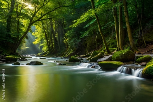 waterfall in the forest  generated by AI technology 