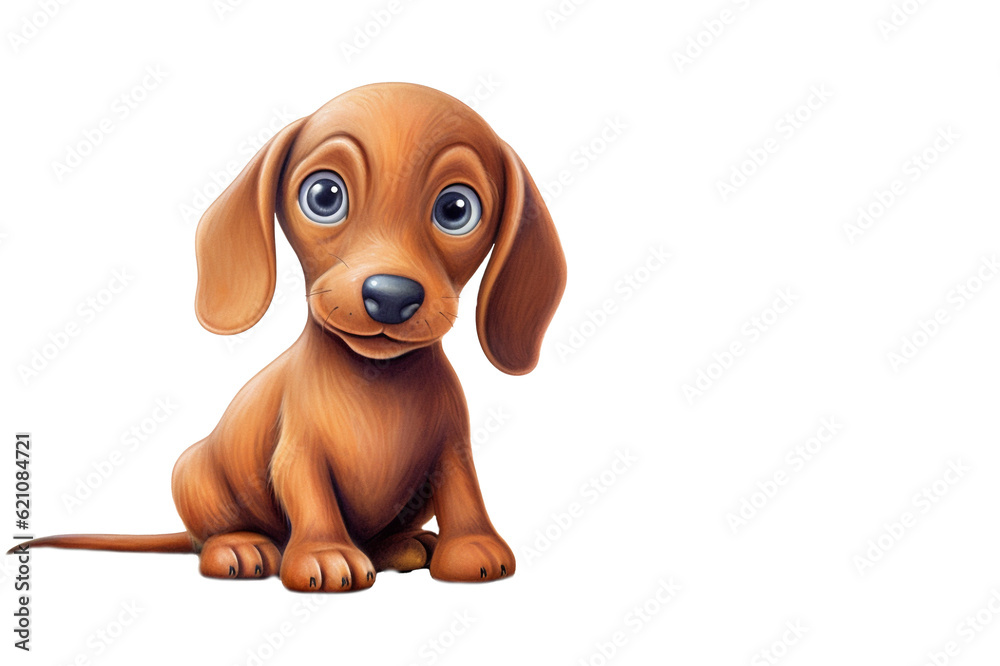 Illustration of cute brown dog character isolated on transparent png background. Generative AI.