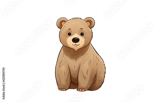 Illustration of cute brown bear character isolated on transparent png background. Generative AI. photo