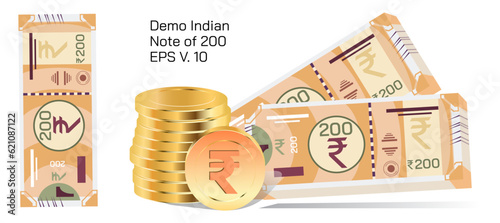 Indian currency vector, demo notes illustration, different types of currency notes, official currency, subdivided into 500, 200, 100, bank notes, reflects the nation's rich and diverse culture. photo