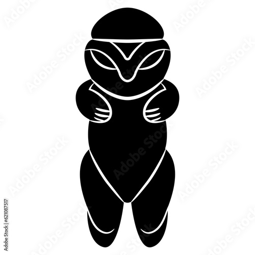 Human figurine from ancient China. Hongshan culture. Black and white negative silhouette.