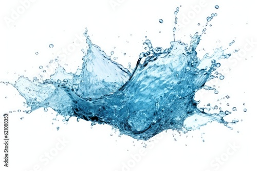 Isolated on white, a light blue water splash with air bubbles. The motion of the waves provides a feeling of purity and clarity.