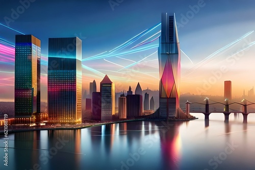 city skyline at sunset