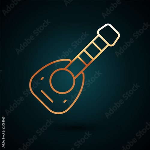 Gold line Musical instrument lute icon isolated on dark blue background. Arabic, Oriental, Greek music instrument. Vector