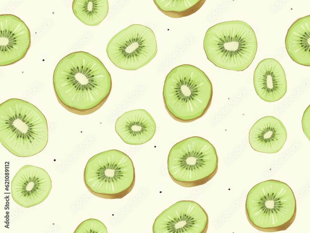 Fototapeta premium Kiwi drawn style seamless tiles (generative AI)