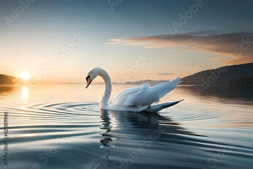 Imagine an abstraction depicting of a elegant affirm glide across a composure lake. Creative resource, AI Generated photo