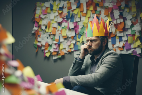 Creative Procrastination: Office Blues Transformed into Colorful Kingdom - Post-it Royalty - Generative AI