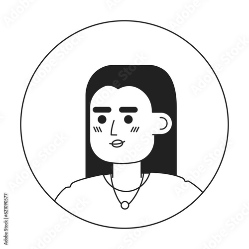 Pretty red haired caucasian girl monochrome flat linear character head. Positive long haired lady. Editable outline hand drawn human face icon. 2D cartoon spot vector avatar illustration for animation