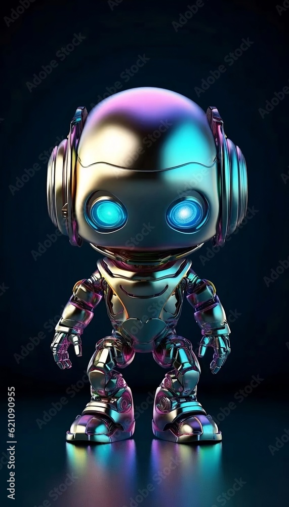 3D Robot android on black background 