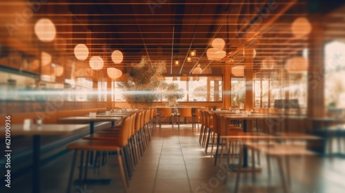 blurred restaurant interior banner backdrop. made using generative AI tools