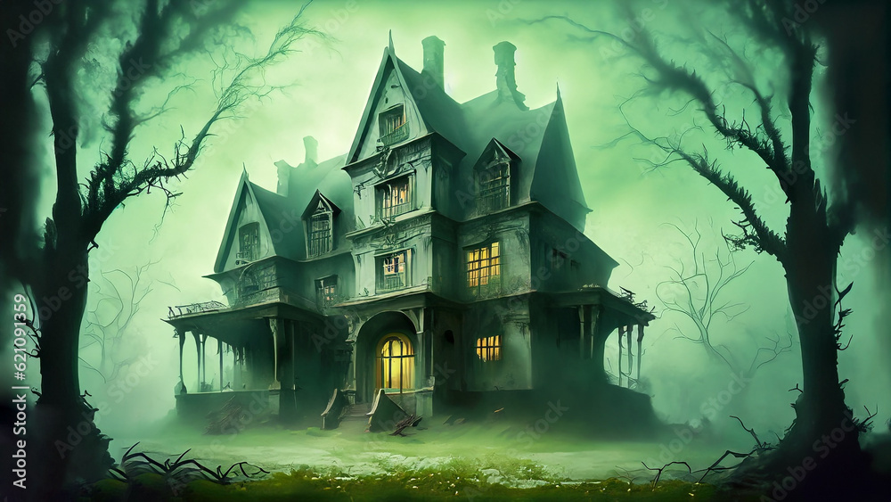 Haunted house!
Fantasy background with green color theme