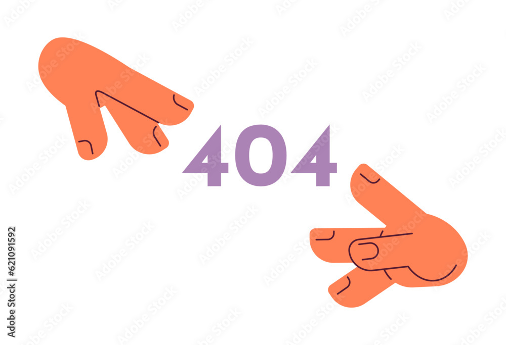 Hands reaching to error 404 flash message. Empty state ui design. Fingers try to touch. Page not found popup cartoon image. Vector flat illustration concept on white background Hands reaching to error 404 flash message. Empty state ui design. Fingers try to touch. Page not found popup cartoon image. Vector flat illustration concept on white background