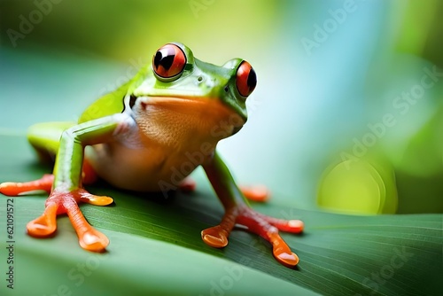Transport yourself to the astuteness of the Amazon rain forest and encounter a vibrant tree frog. Creative resource, AI Generated photo