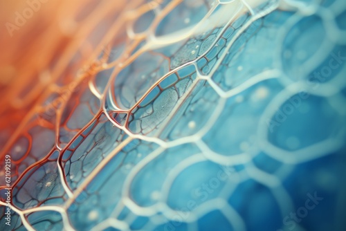 Microscopic macro close-up shot scientific research epithelial tissue biological anatomical capture of human animal plant cells muscles osmosis. Detailed microscope view nature organism body structure