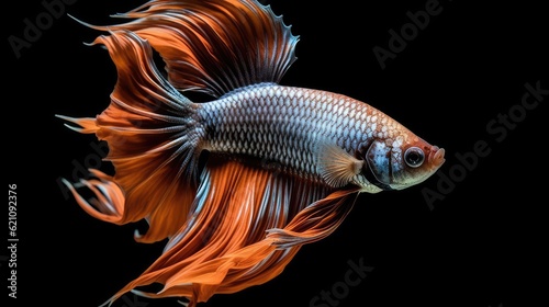 Moment of movement of a brown and grey half moon siamese betta fish