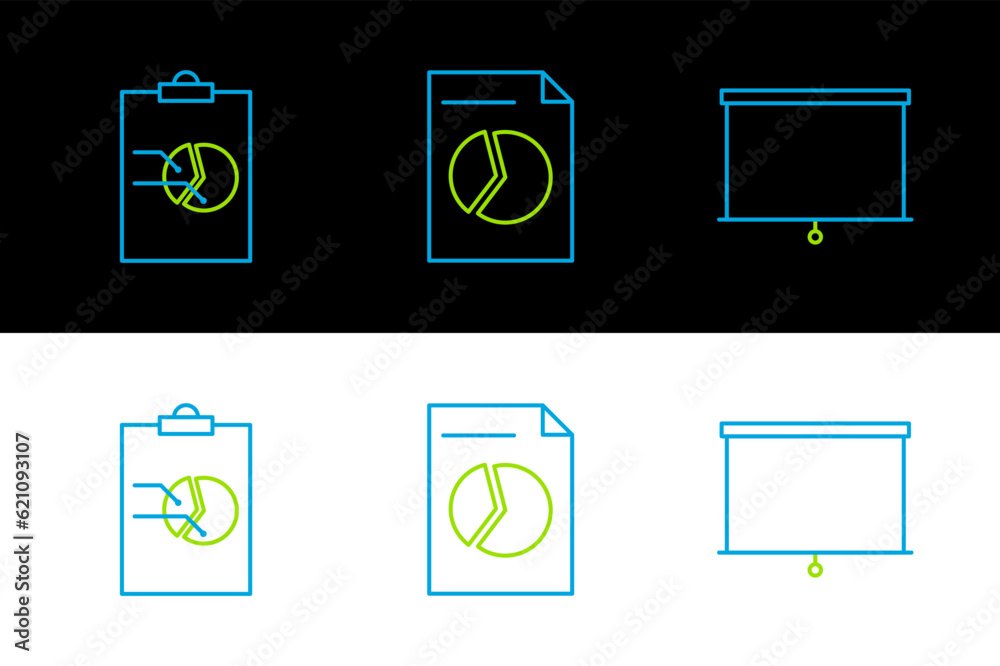 Set line Chalkboard, Clipboard with graph chart and Document icon. Vector Set line Chalkboard, Clipboard with graph chart and Document icon. Vector