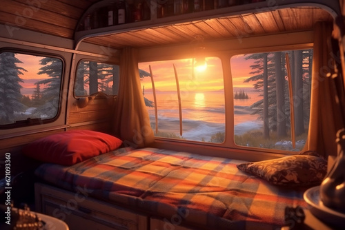 Beautiful camper van view created with Generative AI technology