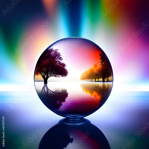 Glass rainbow ball, Colored tree reflections,  © Nicola