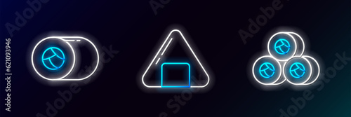 Set line Sushi, and icon. Glowing neon. Vector