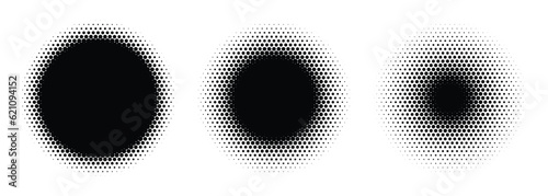 Set of Three Halftone Black circles