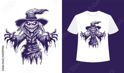 Scarecrow design in Purple silhouette on a White T-shirt