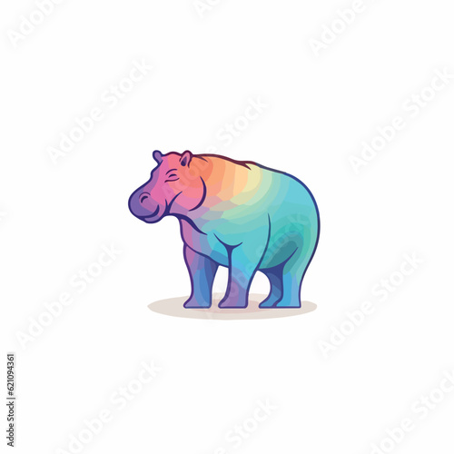 Hippo in icon  logo style. Cut doodle. cartoon image. 2d vector illustration