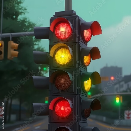 traffic lights with urban light, road safety concept